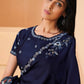 Blue Satin Crepe Silk Sequence Embroidered Saree With Unstitched Blouse - Mohmanthan Yavanika