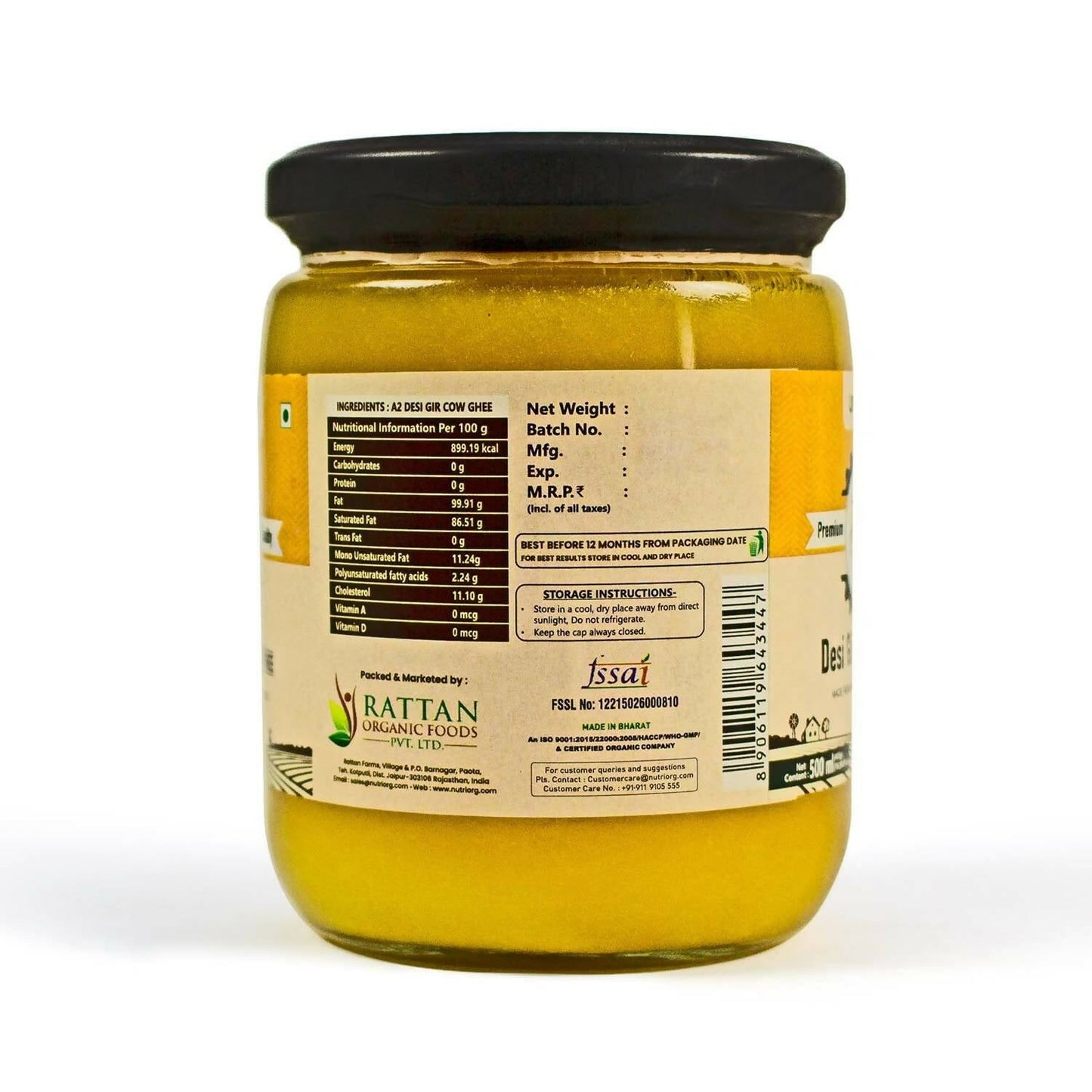 Upaveda A2 Pure Ghee| 100% Gir Cow Ghee | A2 Cow Desi Pure Ghee | Organic Grass Fed Cows | Traditional Bilona Method Ghee | Swadesiicart