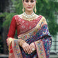 Vishnu Weaves Women's Navy Blue Paithani Patola Silk Zari Woven Saree with Unstitched Blouse - Swadesiicart