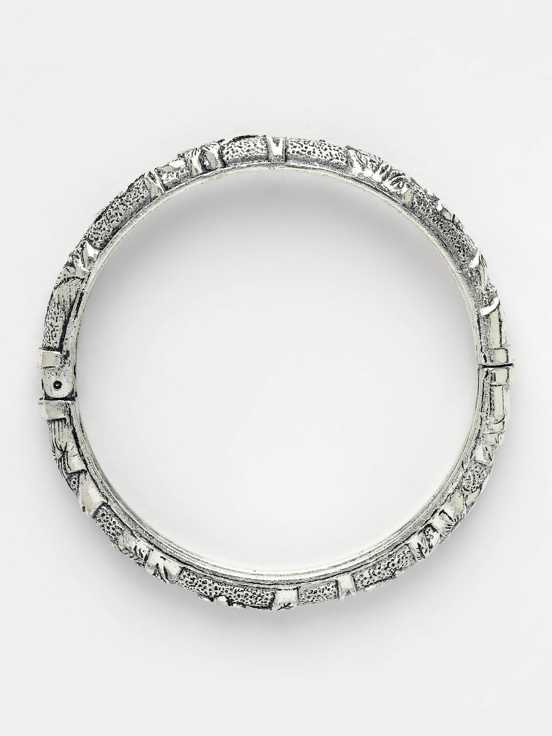 NVR Women's Set of 2 Silver-Toned German Silver Floral Oxidised Kada Bangle - Swadesiicart