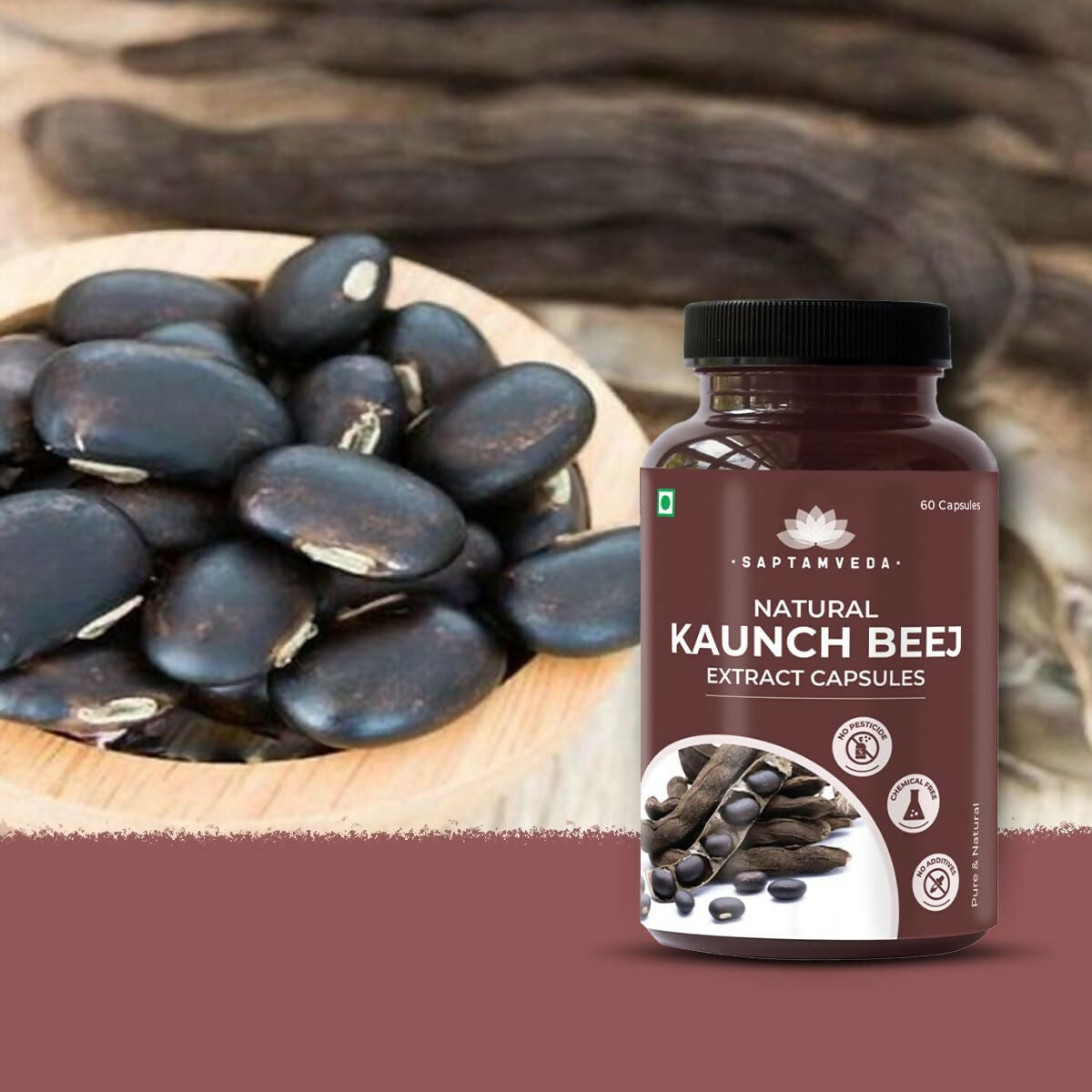 Saptamveda Natural Kaunch Beej Extract Capsules - Swadesiicart
