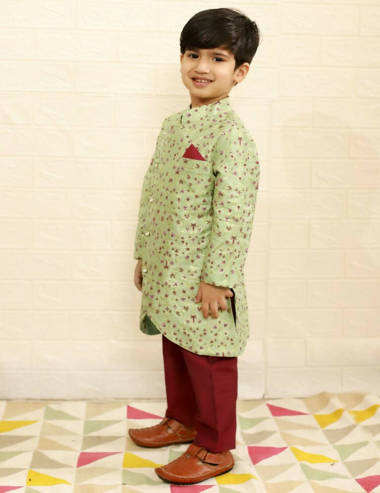 Lil Drama Boys Ethnic Kurta Pyjama - Green | Swadesiicart