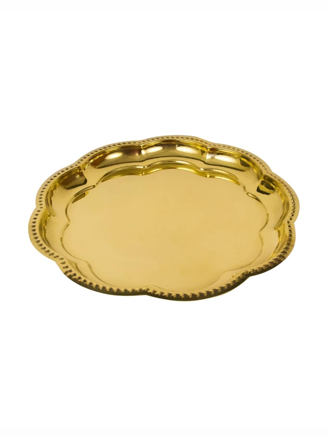 Spillbox Gold-Toned Brass Zig Zag Round Thali Round Pooja Essential | Swadesiicart