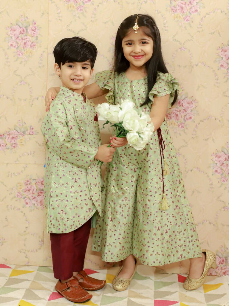 Lil Drama Boys Ethnic Kurta Pyjama - Green | Swadesiicart