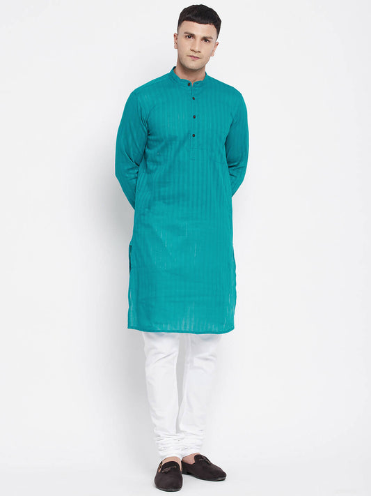 Even Apparels Green Pure Cotton Men's Kurta With Band Collar | Swadesiicart