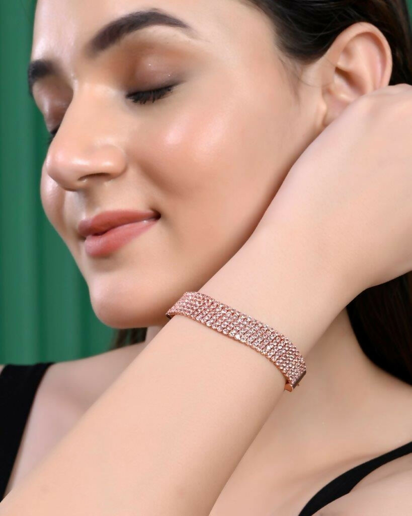 VOJ Gold-Polished AD Studded Multi Layar Charm Bracelet - Swadesiicart