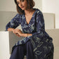 Miravan Women's Abstract Printed Cotton Blue Co-Ord Set - Swadesiicart