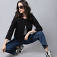 Even Apparels Black Linen Cotton Open Front Statement Women's Jacket | Swadesiicart