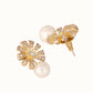 Nuyug 22K Gold-Plated Pearl Drop Zircon Floral Shaped Mini Stud Earrings | Swadesiicart