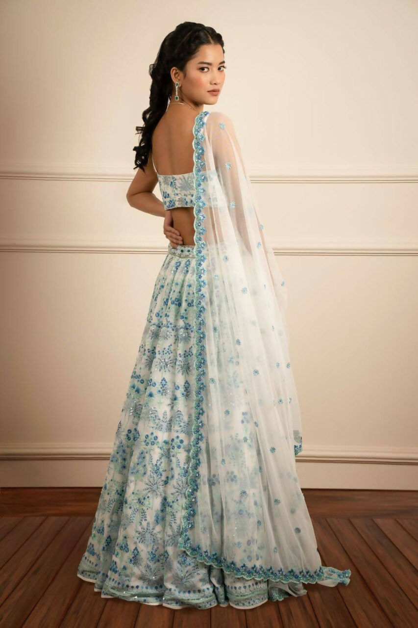Jyoti Fashion Premium Sky Blue Faux Georgette 3MM Sequins with Thread & Jari Embroidery Lehenga Choli with Dupatta | Swadesiicart