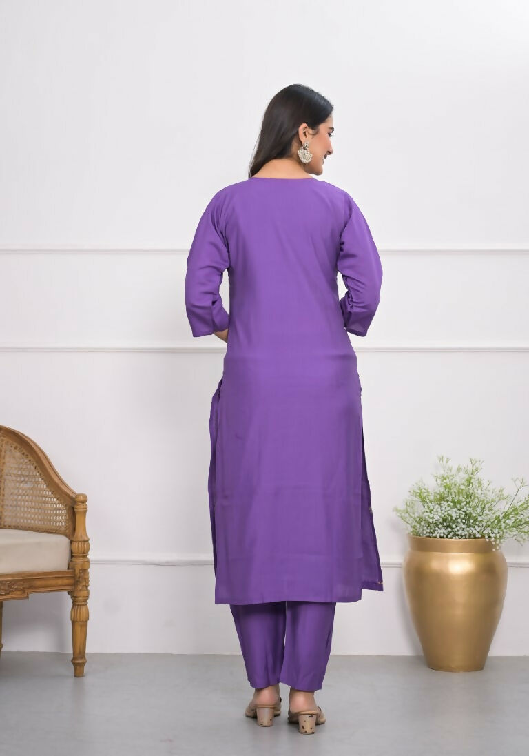 Purple Viscose Silk Embroidery with Thread and sequence Stitched Suit With Dupatta - Tanisha | Swadesiicart