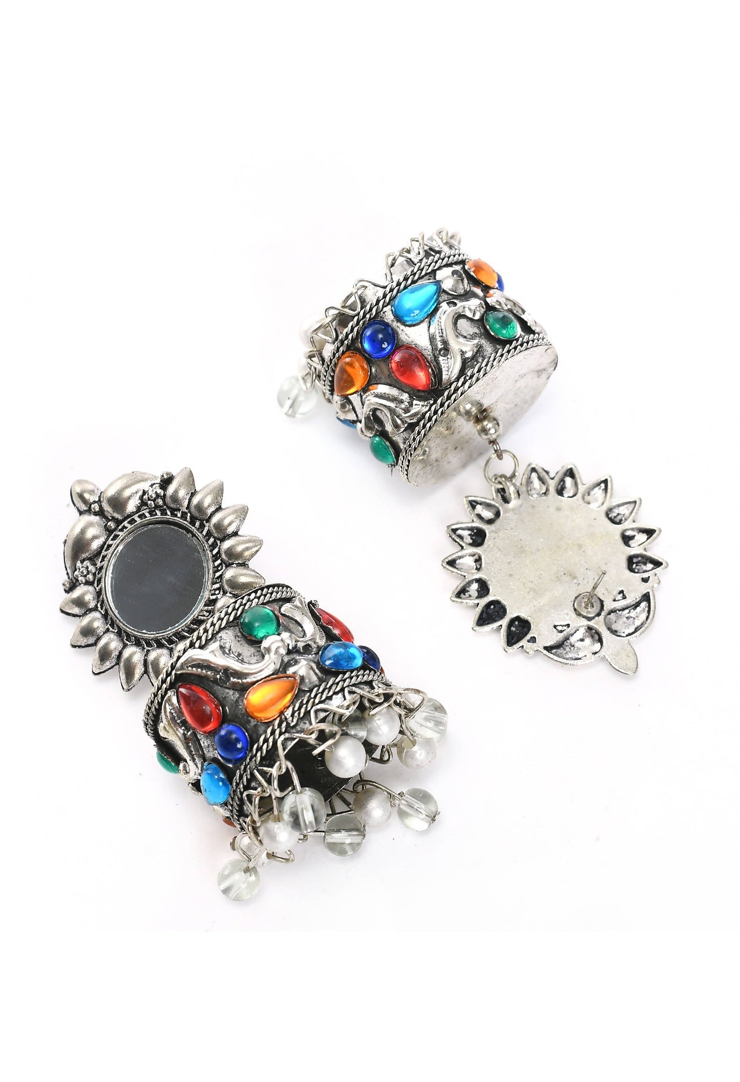 Mominos Fashion Johar Kamal Women Multi Kundan Oxidised Jhumkas - Swadesiicart