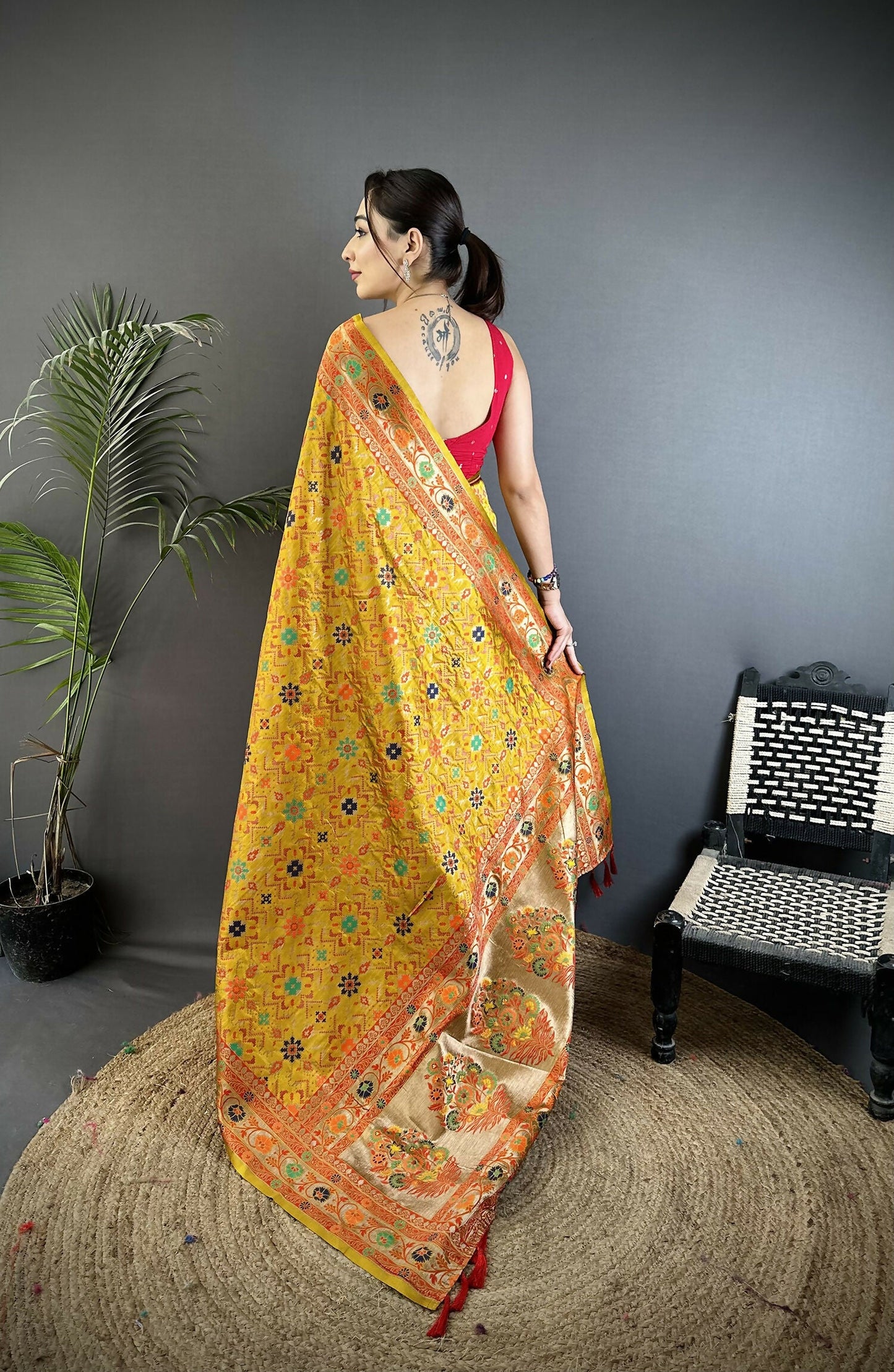 Joban Fashion Golden Yellow Banarasi Soft Silk Woven Saree | Swadesiicart
