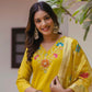 The52 Yellow Women's Gorgeous Embroidered work Viscose Gadhwal Fabric Straight Kurta, Pant and Dupatta Set - Swadesiicart