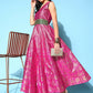 Ahalyaa Women Pink Poly Silk Gold Printed Dress | Swadesiicart