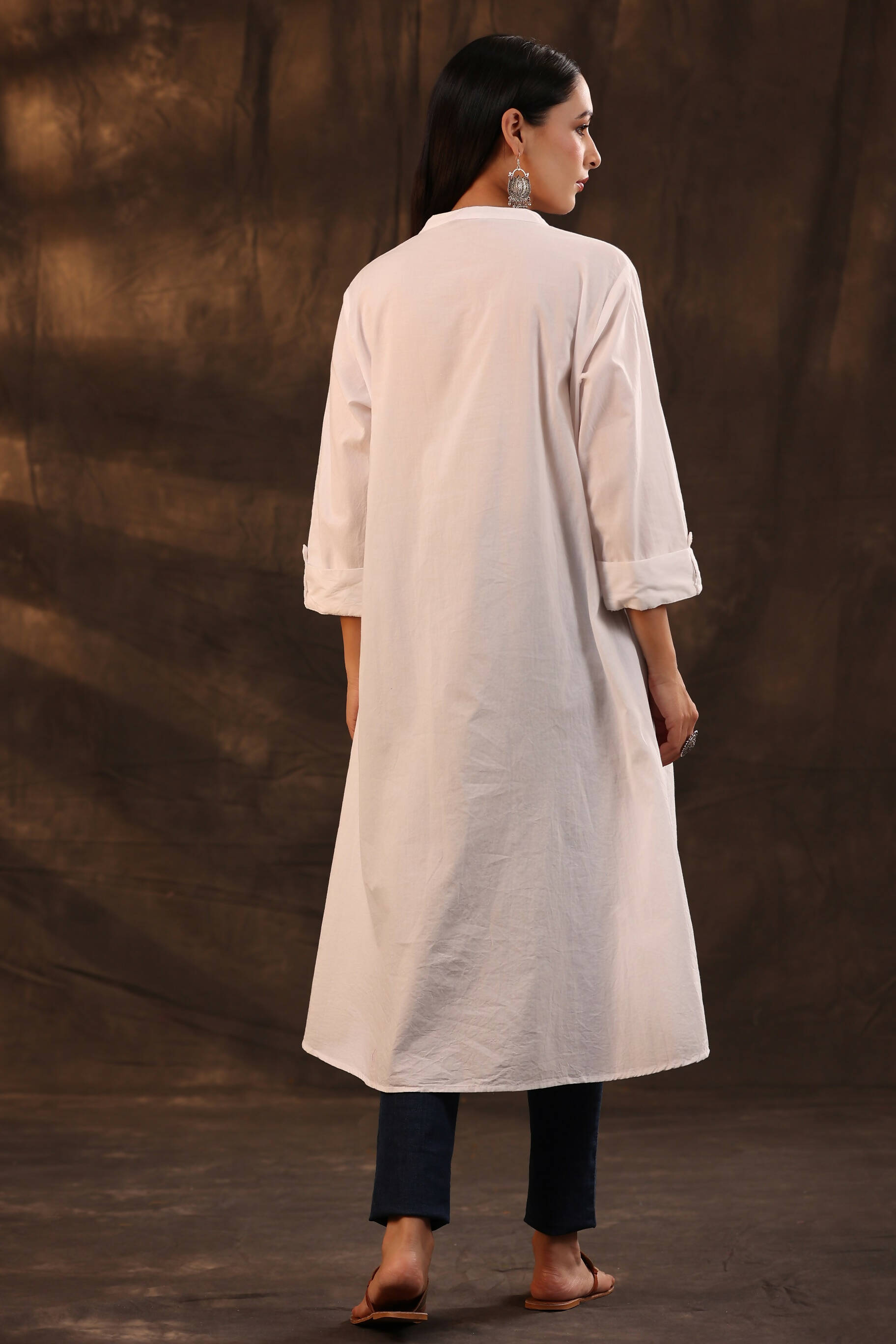 Juniper Women's White Cambric High-Low Tunic | Swadesiicart