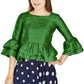 Aastha Fashion Women's Mehendi Art Silk Bell Sleeves attire with Poly Cotton Lining Blouse