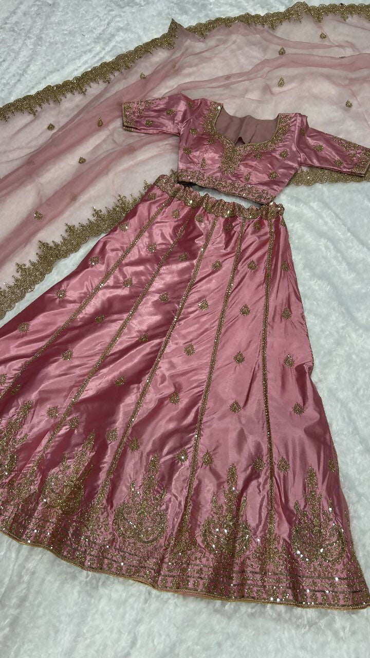 Jyoti Fashion Women's Onion Japan Satin Silk Sequins with Dori & Zari Embroidered Designer Lehenga Choli Set | Swadesiicart