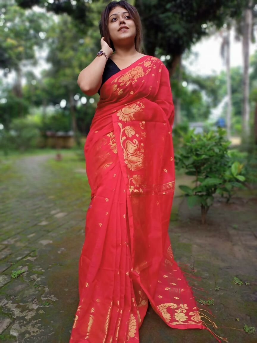 Exclusive Collection Red Beautiful Cotton Silk Saree - Swadesiicart