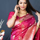 Jyoti Fashion Women's Gajri Red Paithani Silk Zari Woven Saree with Blouse | Swadesiicart