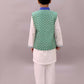 Lil Drama Shor-Gul White Kurta Pyjama with Green Jacket Set For Boys | Swadesiicart