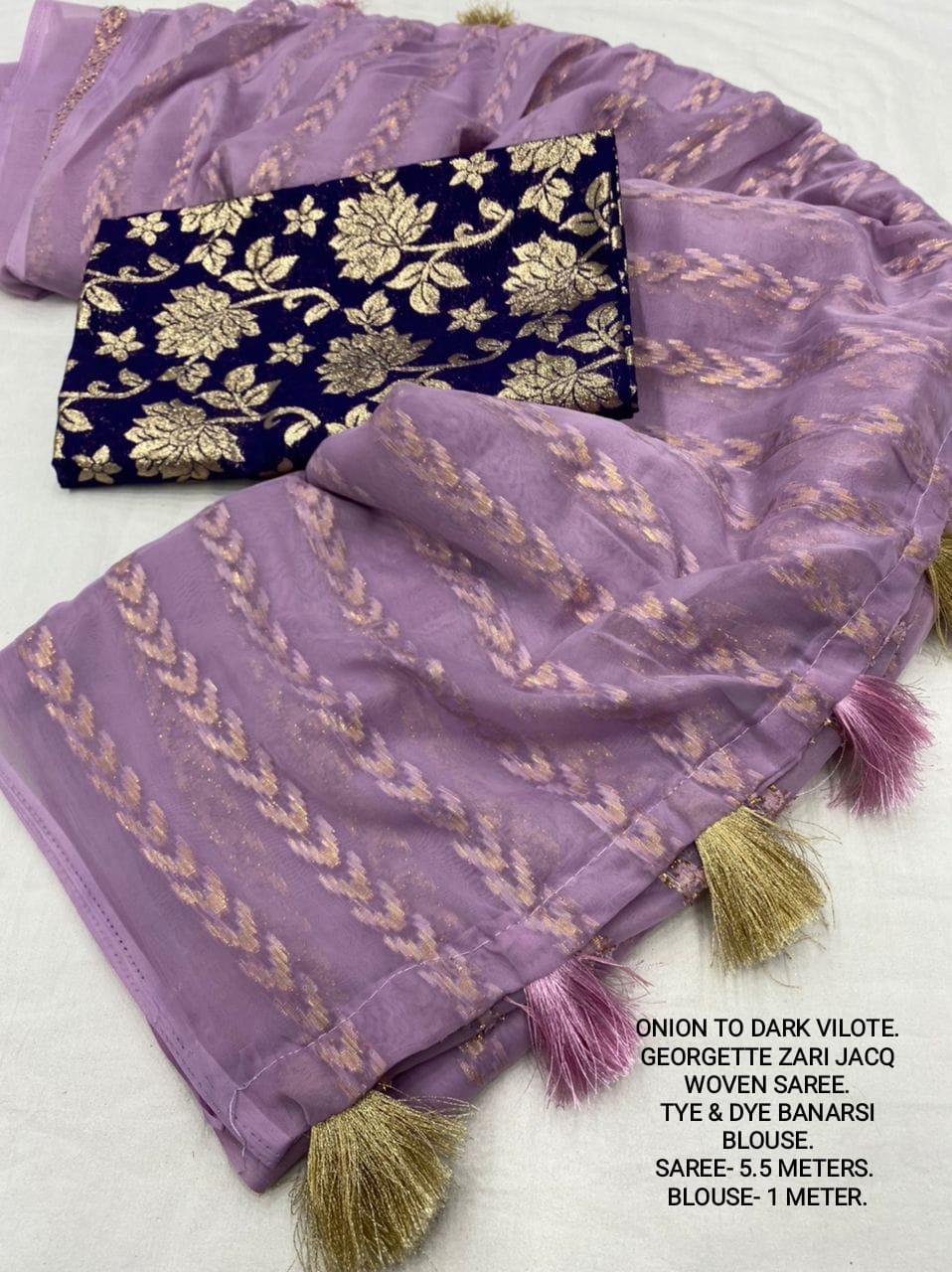 Onion Poly Crepe Tie and Dye Saree with Unstitched Blouse - Hiral Fashion | Swadesiicart