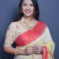 Jyoti Fashion Women's Red Linen Silk Digital Print with Jacquard Woven Border Saree with Blouse | Swadesiicart