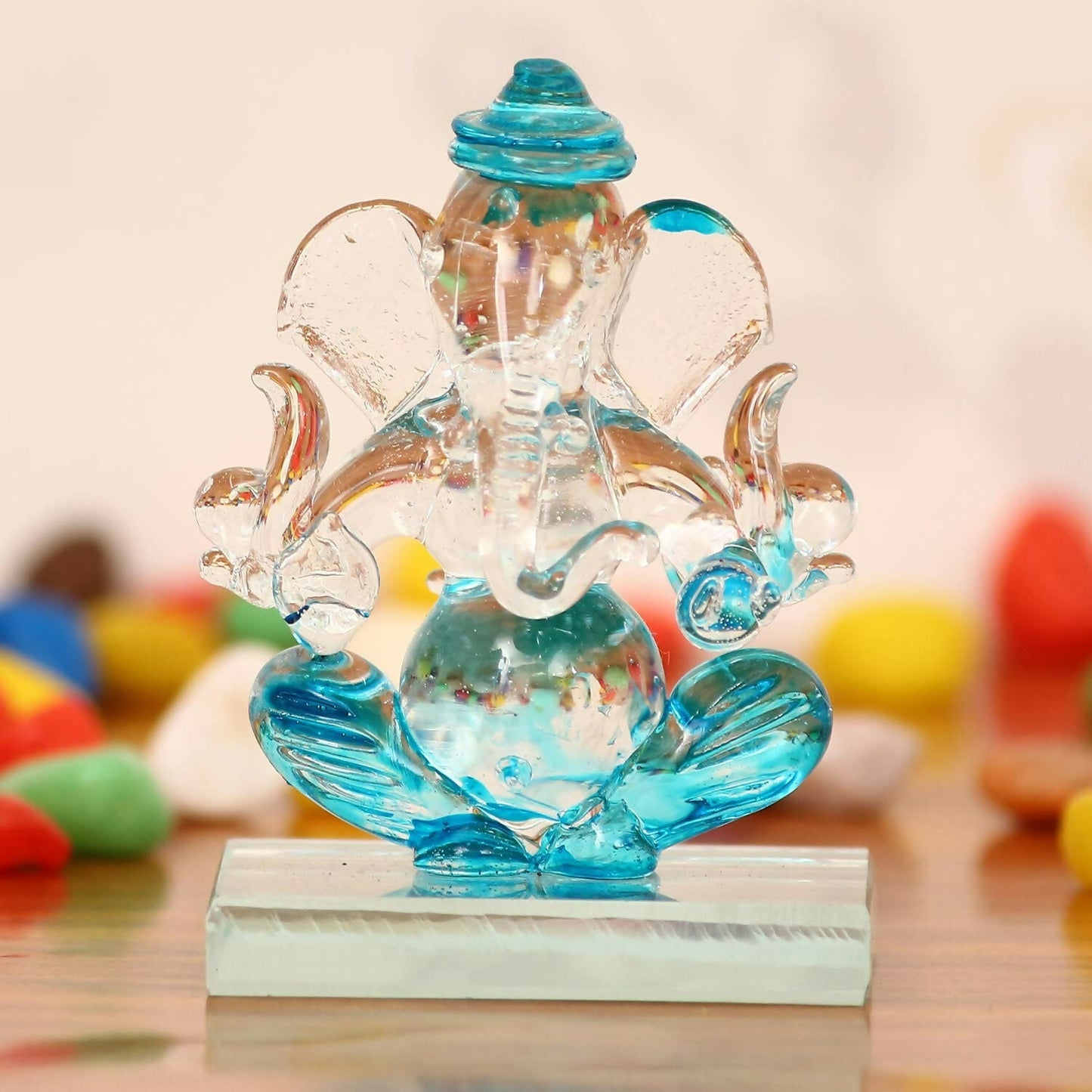 eCraftIndia SkyBlue and Transparent Double Sided Crystal Car Ganesha Showpiece - Swadesiicart