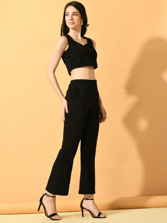 Myshka Women's Black Solid Top With Trousers - Swadesiicart