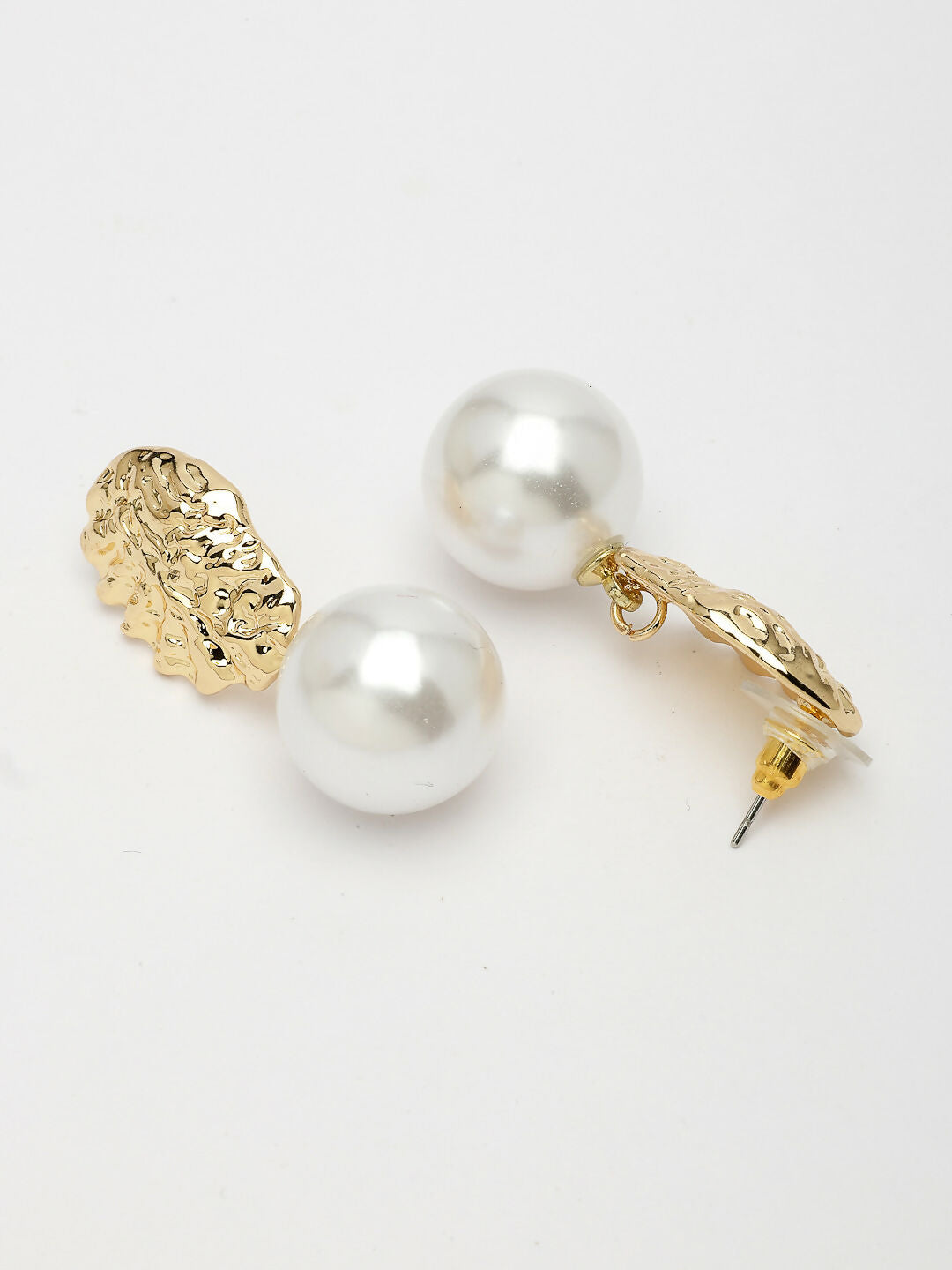 NVR Women's Gold-Polished White Pearl Drop Earrings | Swadesiicart