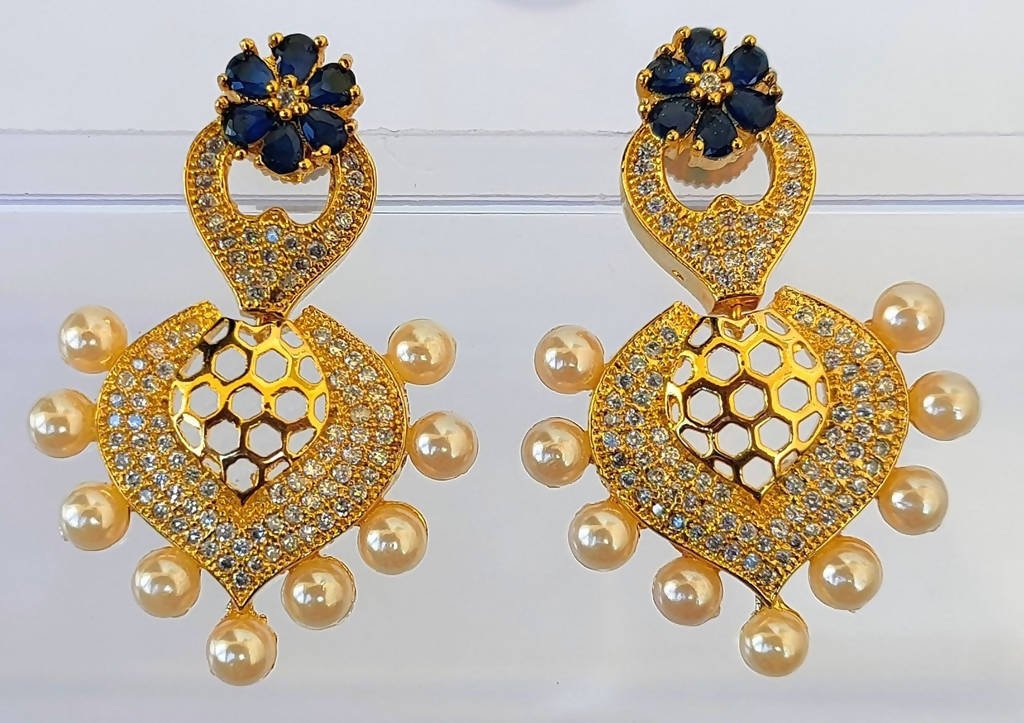 Ad Designer Earrings with Blue Stone - Mokshi Collections