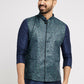 Ethnic India Navy Blue Bundi Men's Jacket Geometric Polyester | Swadesiicart