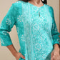 Vishudh Green Floral Printed Keyhole Neck Straight Kurta - Swadesiicart