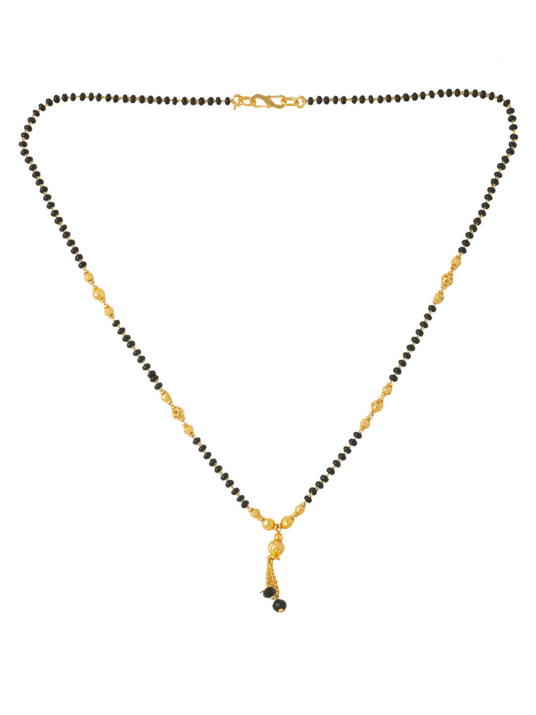 NVR Women's's Set of 2 Black Gold-Polished Beaded Mangalsutra With Ad Stone | Swadesiicart