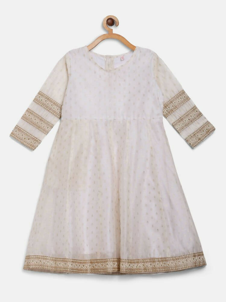 Ahalyaa Off White Chanderi Anarkali Kids Kurta With Dupatta For Girls | Swadesiicart