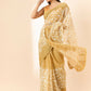 Beige Organza Floral Embroidered Saree with Unstitched Blouse Piece - Roozal