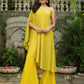 Janasya Yellow Georgette Solid Top Bottom Cape | Swadesiicart