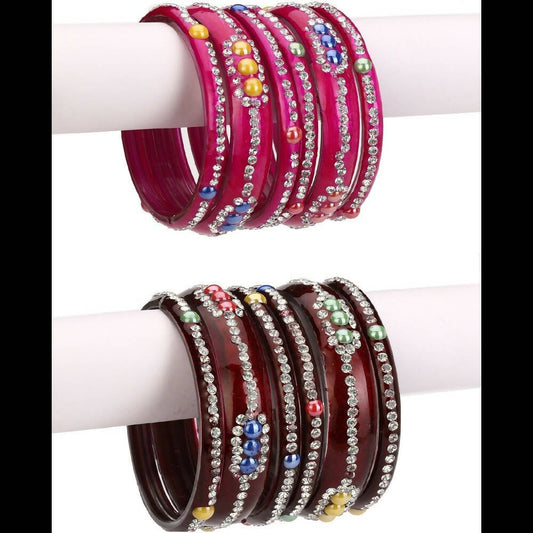 Afast Bridal Wedding & Party Fashionable Colorful Glass Bangle/Kada Set, Pack Of 12 - Maroon, Pink - Afast Enterprises
