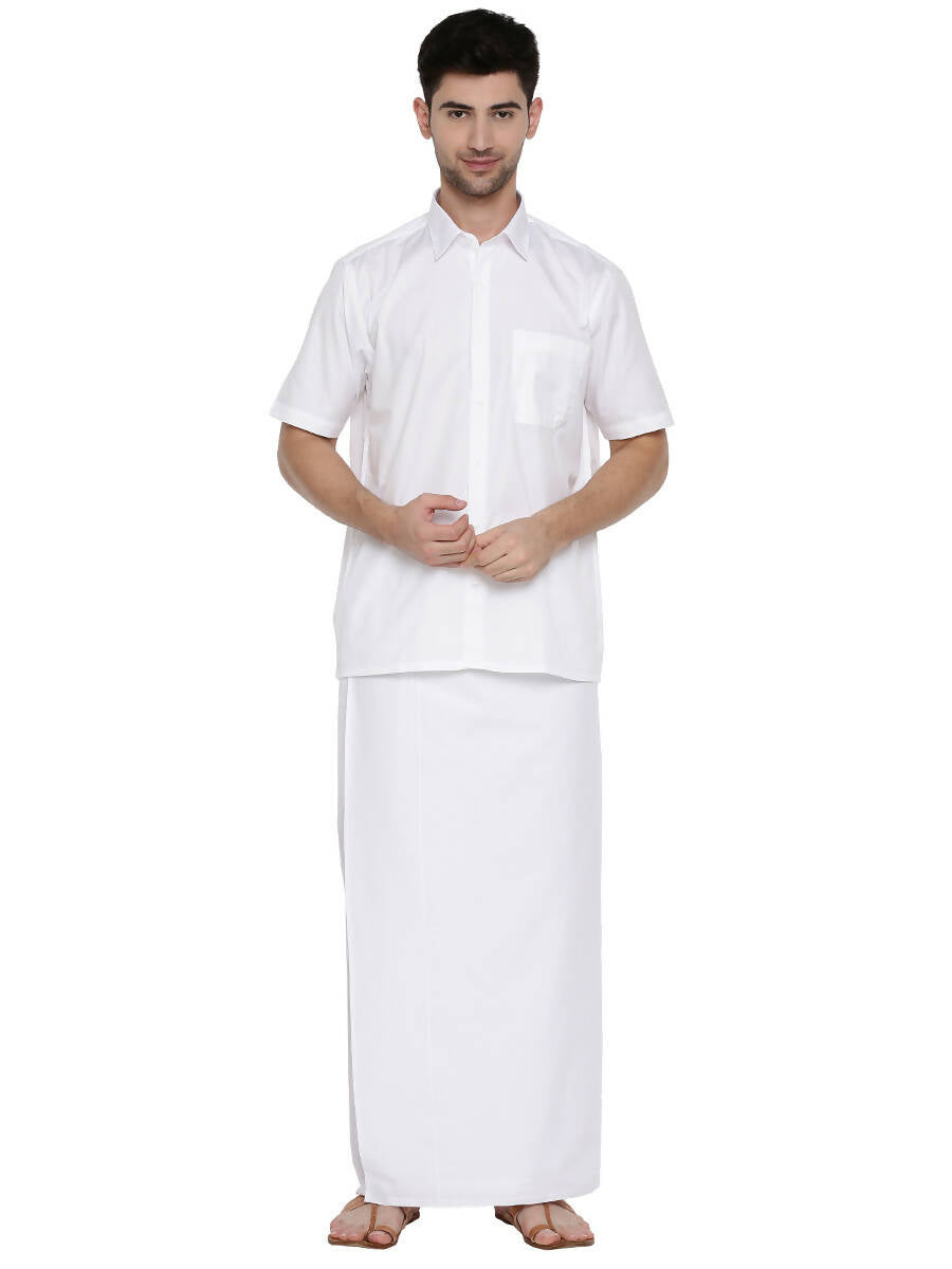 Ramraj Cotton Mens Half Sleeve Formal 100 % Cotton White Shirt | Swadesiicart