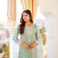 Vaasva Women Sky Blue Linen Floral Printed Kurta, Pant & Dupatta set | Swadesiicart