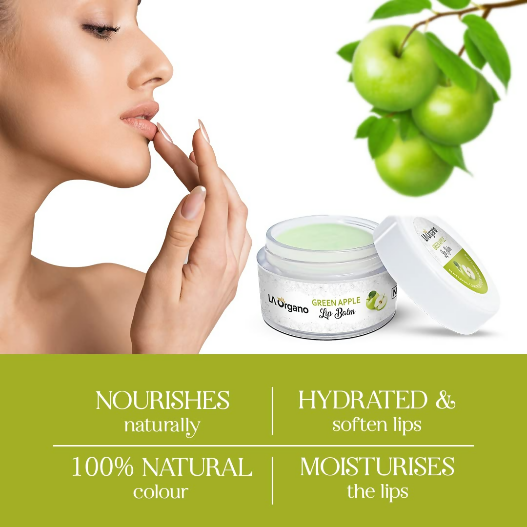 LA Organo Green Apple Lip Balm For Dry Chapped Lips | Swadesiicart