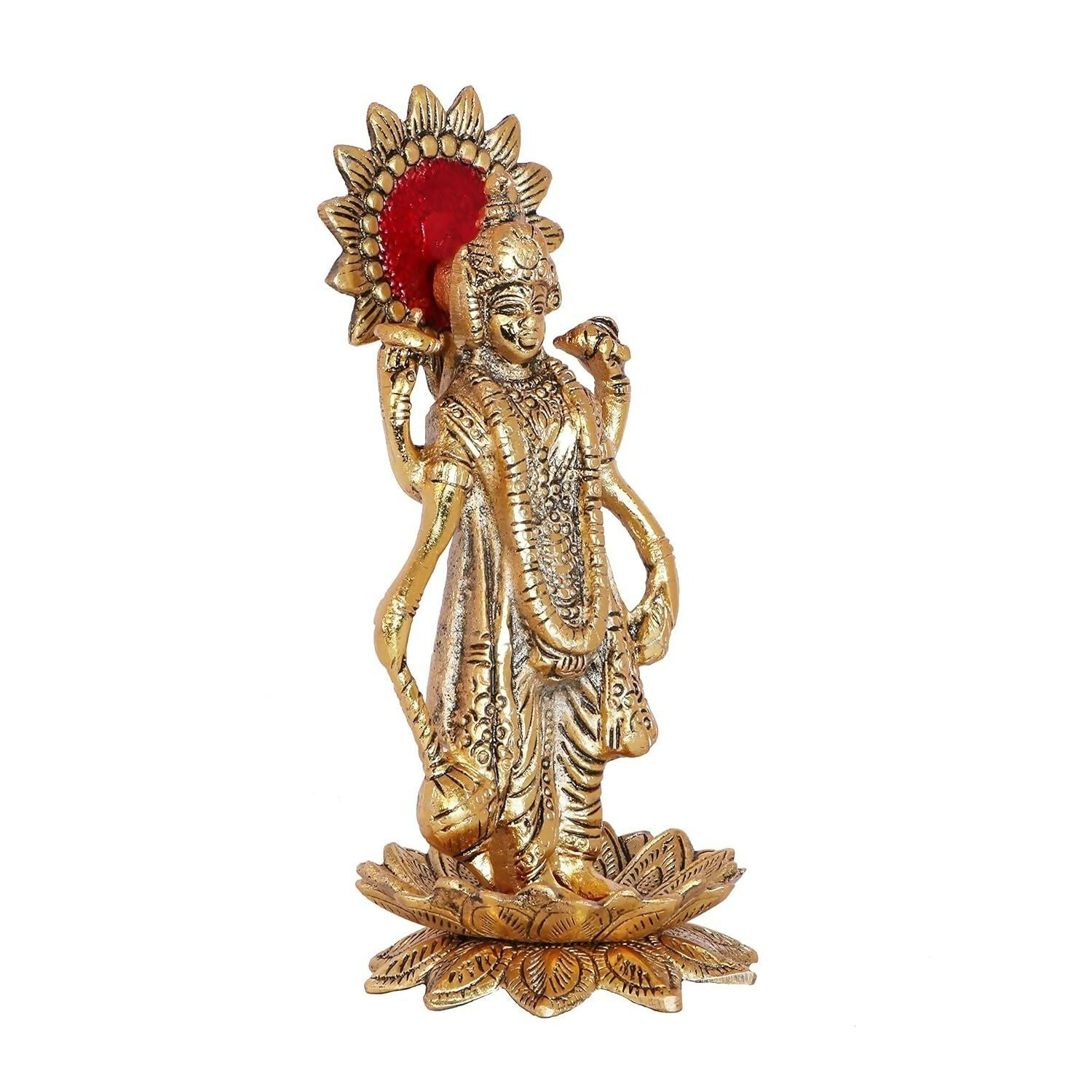 Kridaykraft Gold-Polished Narayan/Vishnu Standing On Lotus Metal Statue - Swadesiicart