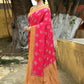 Joban Fashion Bright Pink Crepe Chiffon Pure Handloom Banarasi Silk Saree | Swadesiicart