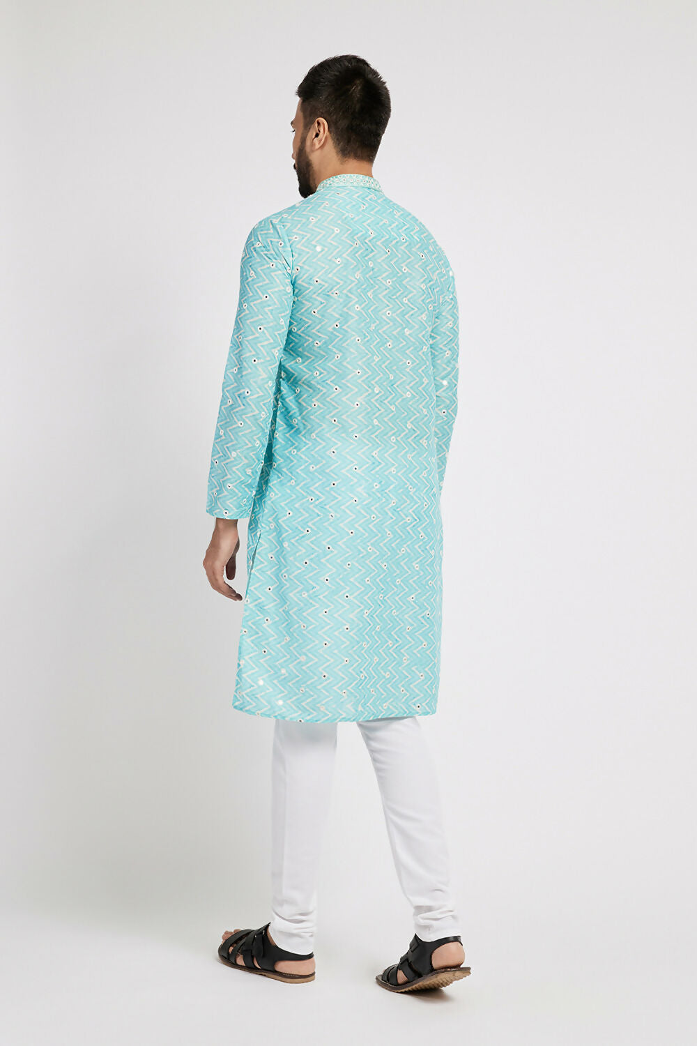 Ethnic India Blue Men's Kurta Embellished Polyester | Swadesiicart