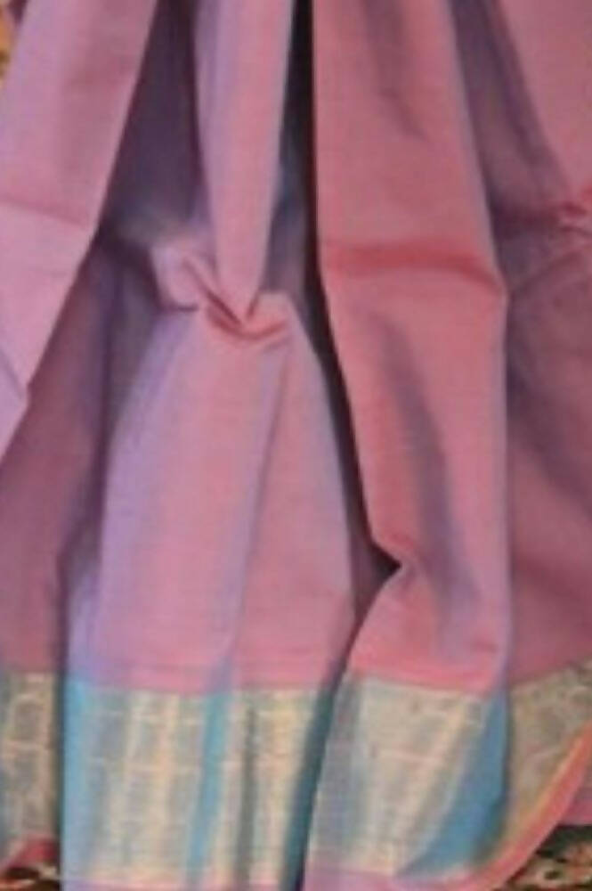 Very Much Indian Handloom Pure Cotton Paithani Peacock Pallu-Dual Tone Blue Pink | Swadesiicart