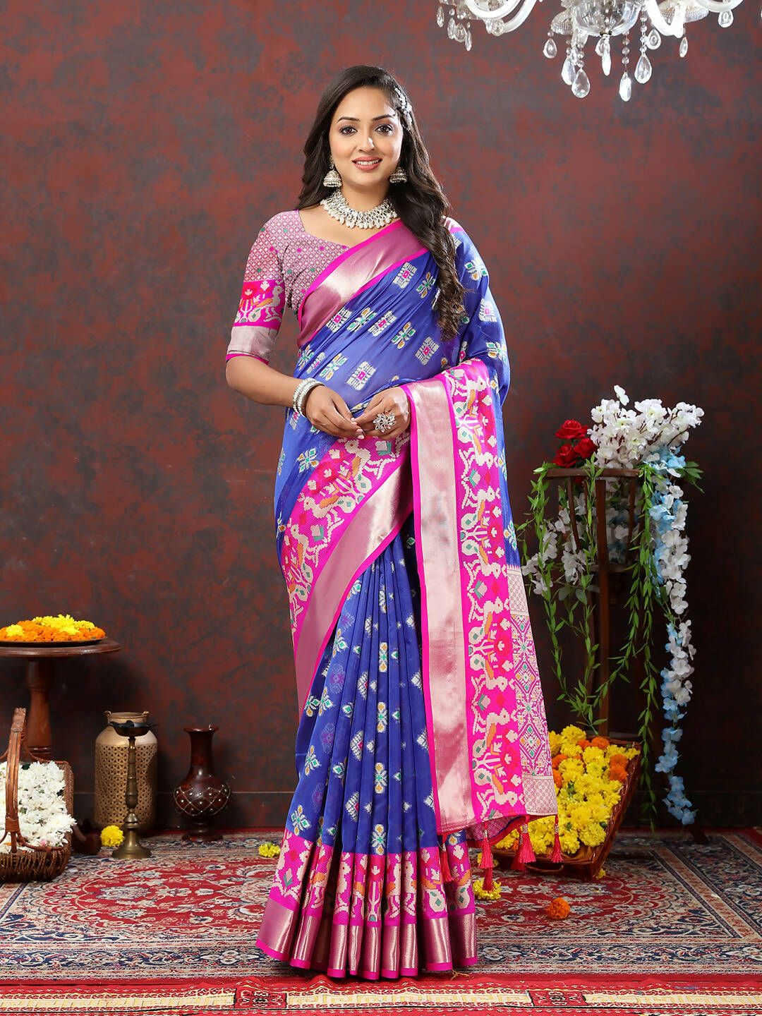 Lorenvalley Fashion Blue Organza Silk Woven Design with Meenakari Weaving Saree - Swadesiicart