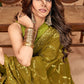 Aayaa Heavy Georgette Double Run Sequance Work Saree With Fitting Sequance Lace Border - Olive Green