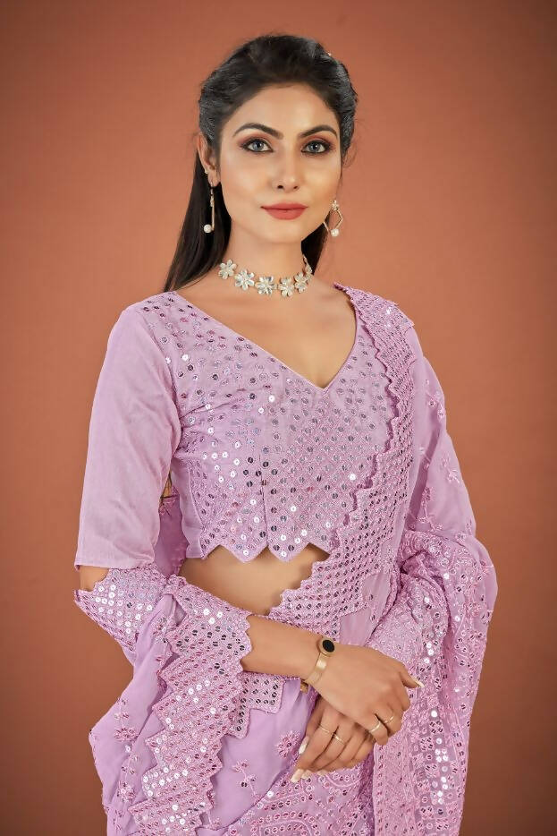 Vamsee Lavender Georgette Designer Saree - Swadesiicart