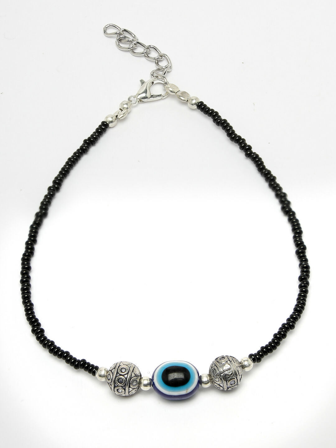 NVR Women Set of 2 Brass-Plated Stone-Studded & Evil Eye Beaded Anklet | Swadesiicart