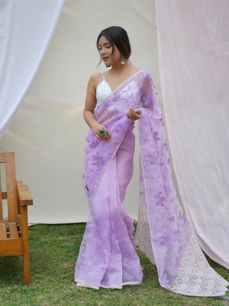 Vamsee Ishaq Lavender Organza Saree - Swadesiicart